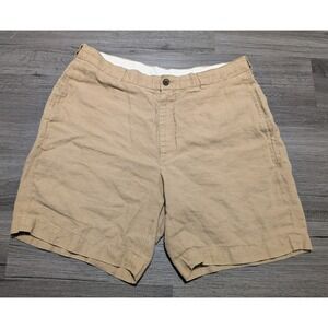 Brooks Brothers Men's Brown 100% Linen Flat Front Shorts Size 38x8.5